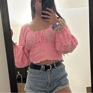 H&M Pink Floral Blouse Top